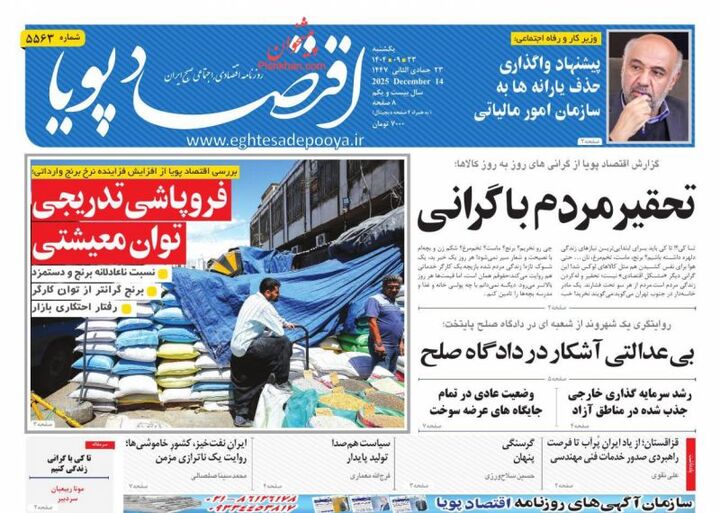 صفحه اول روزنامه های اقتصادی ۲۳ آذر ۱۴۰۴