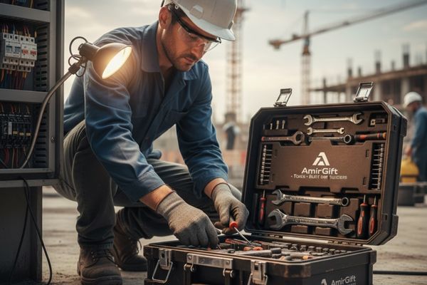 یک مهندس در حال بازکردن جعبه ابزار تبلیغاتی امیرگیفت