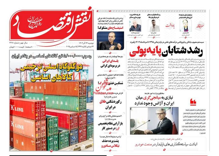صفحه اول روزنامه های اقتصادی ۲۴ آذر ۱۴۰۴