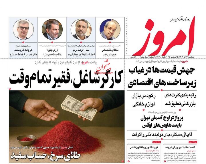 صفحه اول روزنامه های اقتصادی ۲۴ آذر ۱۴۰۴