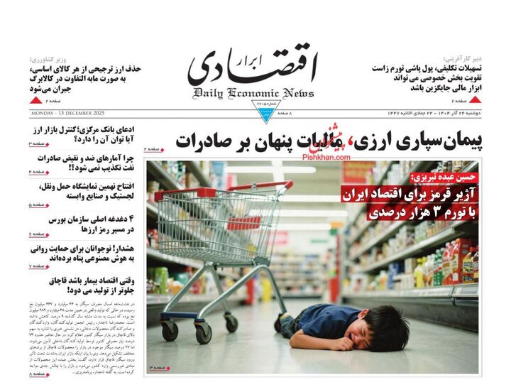 صفحه اول روزنامه های اقتصادی ۲۴ آذر ۱۴۰۴