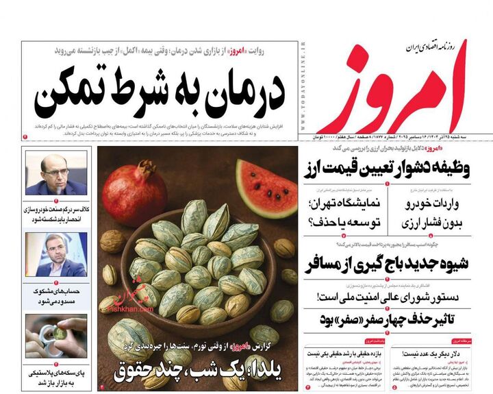 صفحه اول روزنامه های اقتصادی ۲۵ آذر ۱۴۰۴