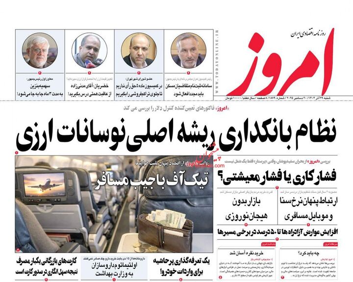 صفحه اول روزنامه های اقتصادی ۲۹ آذر ۱۴۰۴