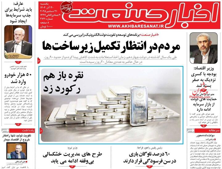 صفحه اول روزنامه های اقتصادی ۳۰ آذر ۱۴۰۴