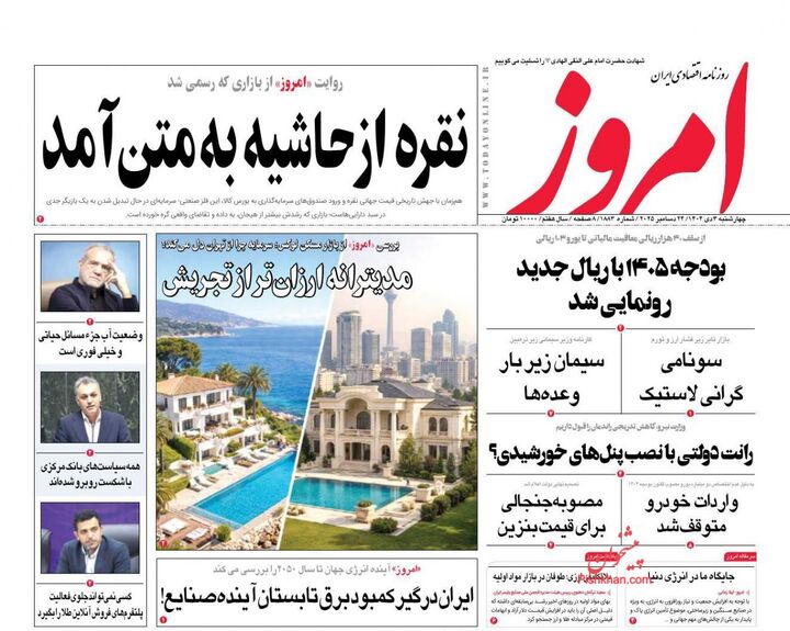 صفحه اول روزنامه های اقتصادی ۳ دی ۱۴۰۴