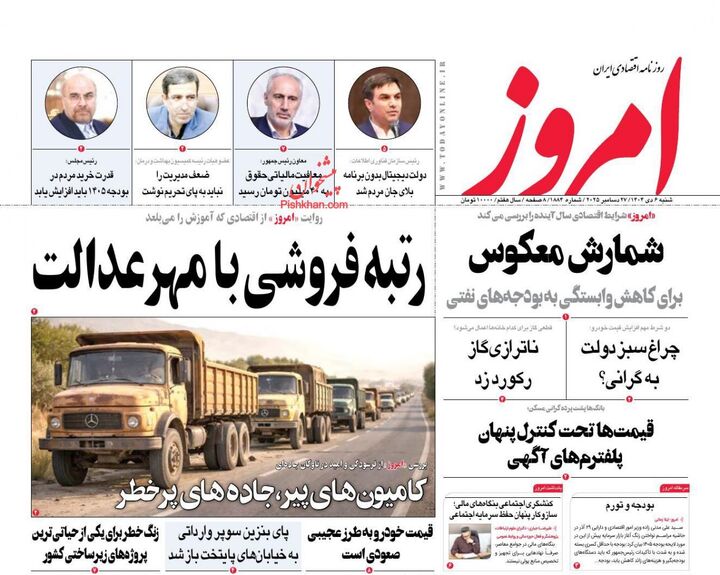 صفحه اول روزنامه های اقتصادی ۶ دی ۱۴۰۴