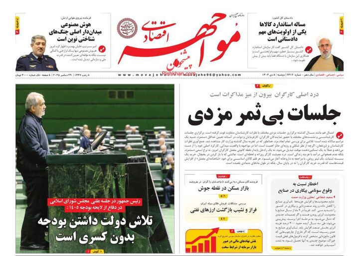 صفحه اول روزنامه های اقتصادی ۸ دی ۱۴۰۴