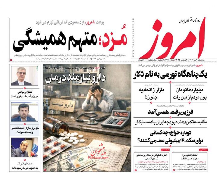 صفحه اول روزنامه های اقتصادی ۹ دی ۱۴۰۴