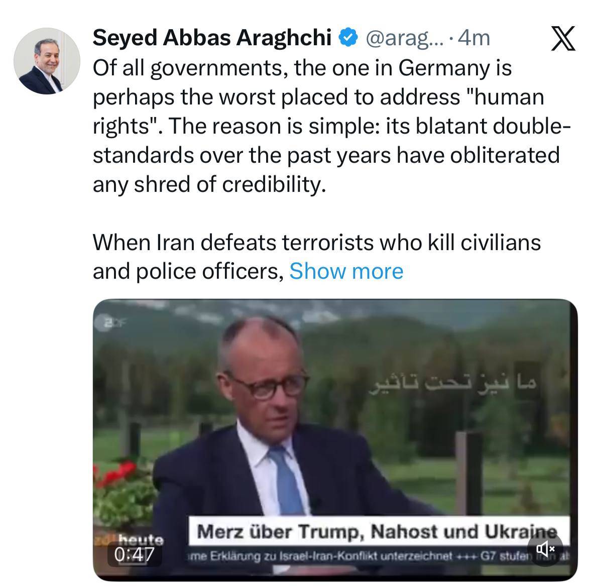 عراقچی خطاب به مرتس: کمی هم شرم داشته باشید