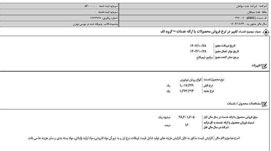 نفت سپاهان شفاف سازی کرد