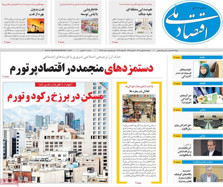 صفحه اول روزنامه های اقتصادی ۲ بهمن ۱۴۰۴