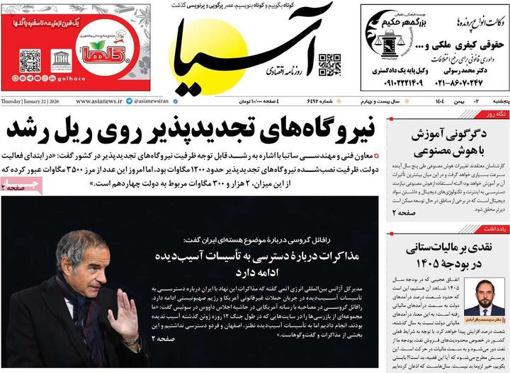 صفحه اول روزنامه های اقتصادی ۲ بهمن ۱۴۰۴