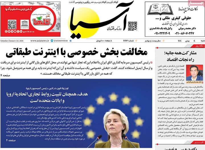 صفحه اول روزنامه های اقتصادی ۴ بهمن ۱۴۰۴