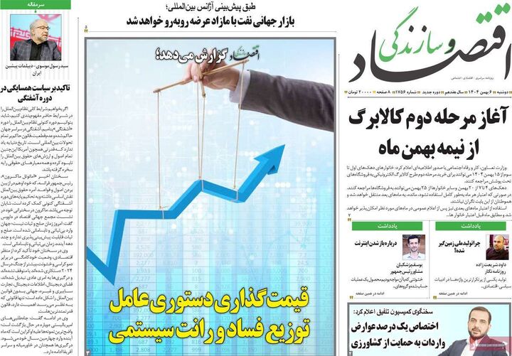 صفحه اول روزنامه های اقتصادی ۶ بهمن ۱۴۰۴