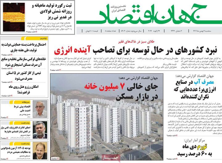 صفحه اول روزنامه های اقتصادی ۷ بهمن ۱۴۰۴