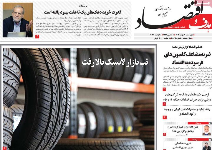 صفحه اول روزنامه های اقتصادی ۸ بهمن ۱۴۰۴