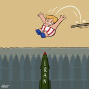 تهدیدات جنگی ترامپ علیه ایران از نگاه کاریکاتوریست یمنی