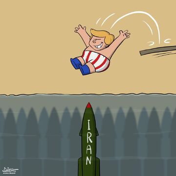 تهدیدات جنگی ترامپ علیه ایران از نگاه کاریکاتوریست یمنی