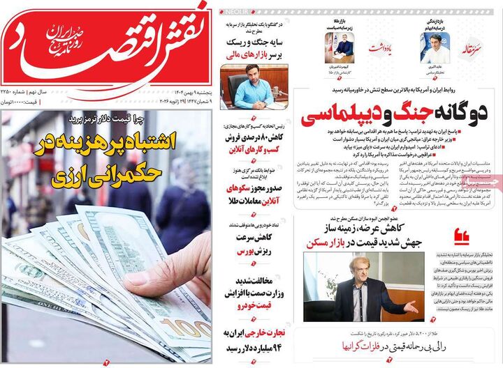 صفحه اول روزنامه های اقتصادی ۹ بهمن ۱۴۰۴