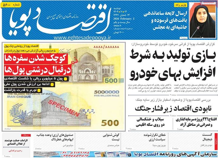 صفحه اول روزنامه های اقتصادی ۱۳ بهمن ۱۴۰۴