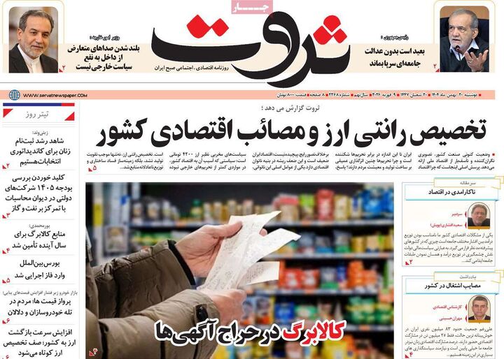 صفحه اول روزنامه های اقتصادی ۲۰ بهمن ۱۴۰۴