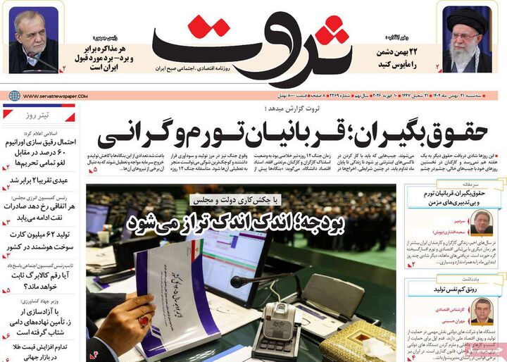 صفحه اول روزنامه های اقتصادی ۲۱ بهمن ۱۴۰۴