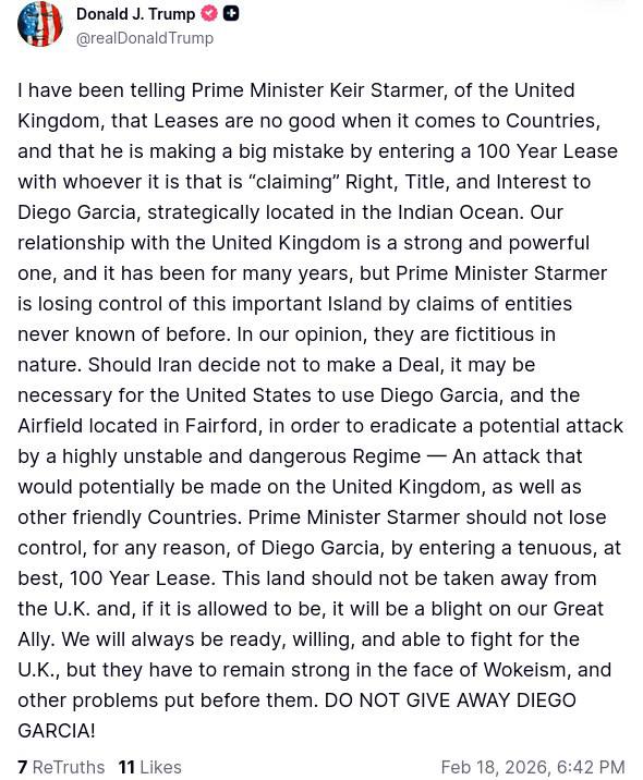 تهدید جدید ترامپ: برای حمله به ایران از پایگاههای دیهگو گارسیا استفاده میکنیم