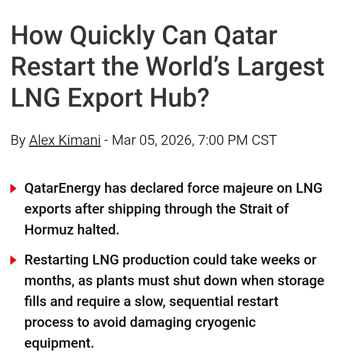 بازگشت ال‌ان‌جی قطر می‌تواند ماه‌ها زمان ببرد| ۲۵ درصد عرضه LNG هوا شد
