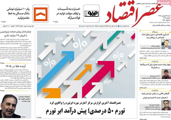 صفحه اول روزنامه های اقتصادی ۱۵ فروردین ۱۴۰۵