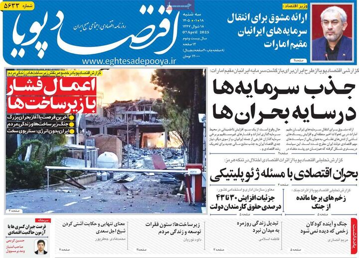 صفحه اول روزنامه های اقتصادی ۱۸ فروردین ۱۴۰۵
