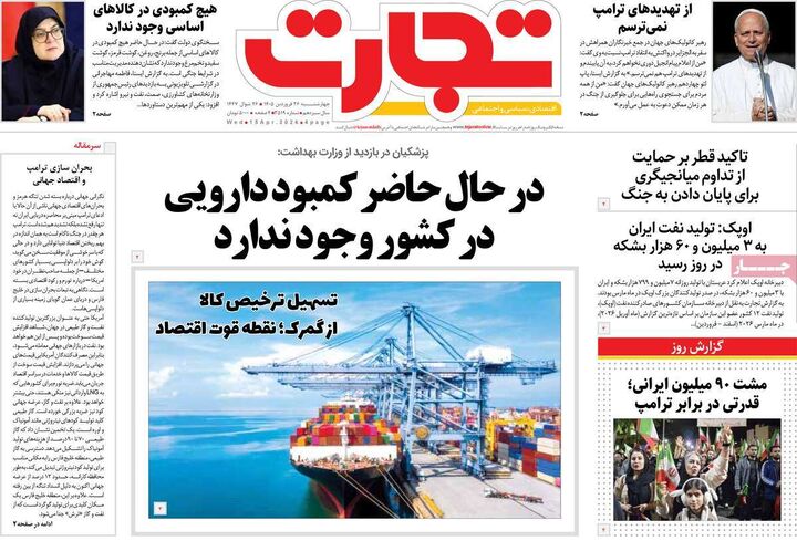 صفحه اول روزنامه های اقتصادی ۲۶ فروردین ۱۴۰۵