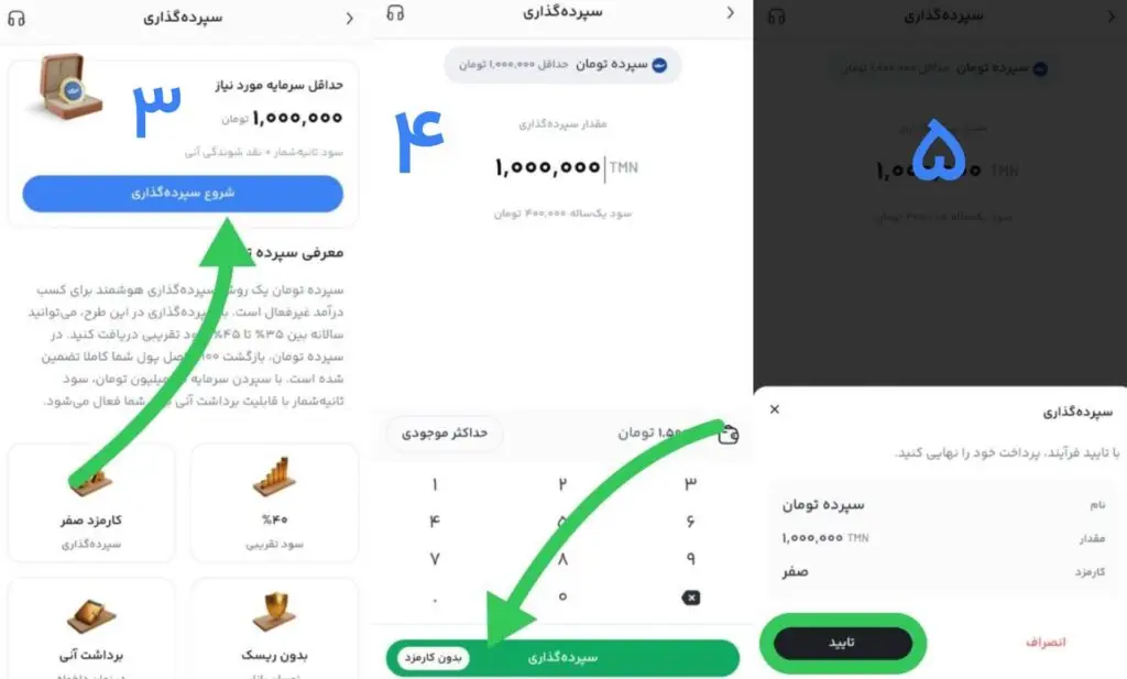 مراحل سپرده‌گذاری تومان در پول نو