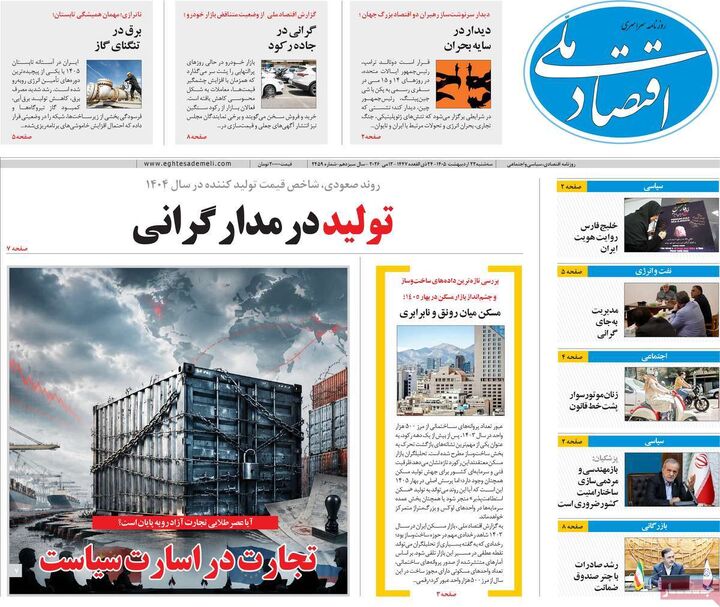 صفحه اول روزنامه های اقتصادی ۲۲ اردیبهشت ۱۴۰۵