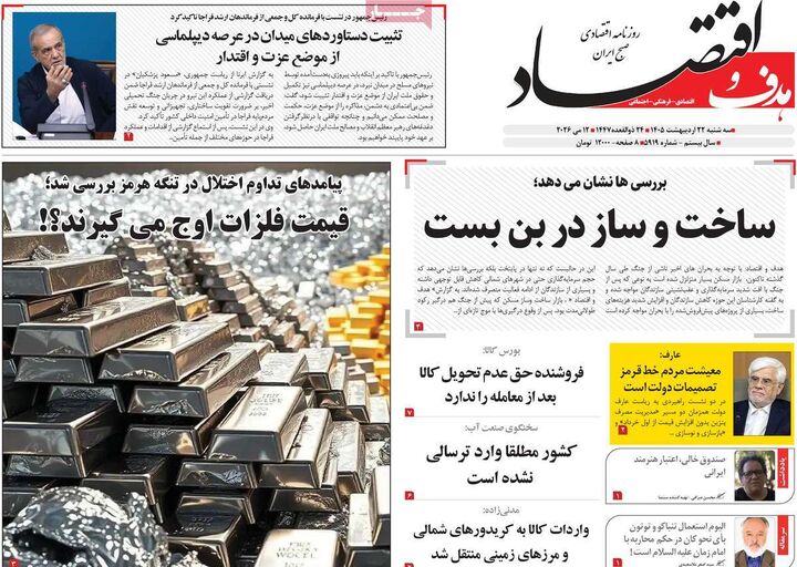 صفحه اول روزنامه های اقتصادی ۲۲ اردیبهشت ۱۴۰۵
