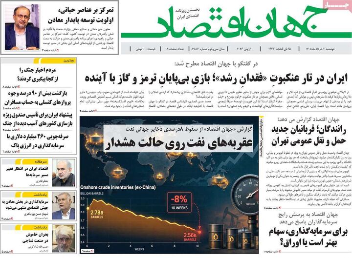 صفحه اول روزنامه های اقتصادی ۱۱ خرداد ۱۴۰۵