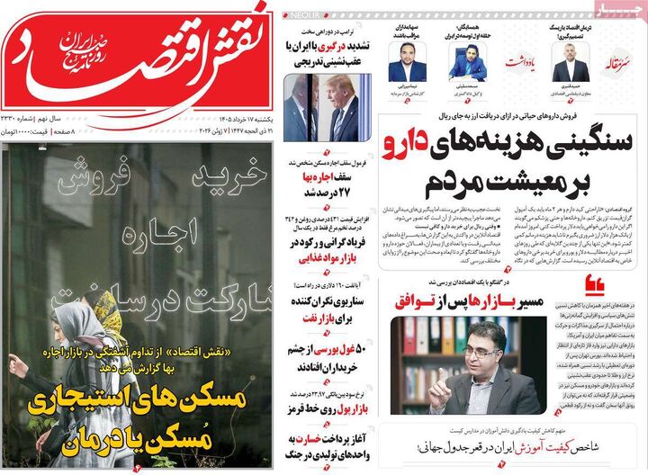 صفحه اول روزنامه های اقتصادی ۱۷ خرداد ۱۴۰۵