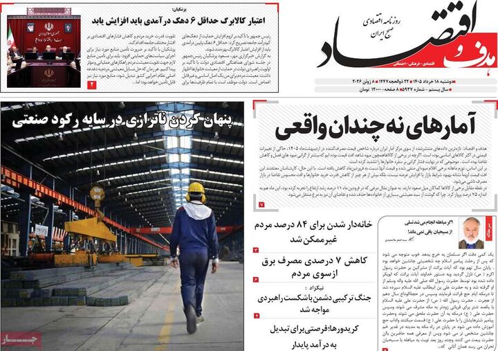 صفحه اول روزنامه های اقتصادی ۱۸ خرداد ۱۴۰۵