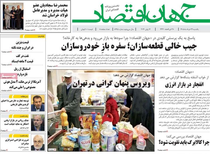 صفحه اول روزنامه های اقتصادی ۲۴ خرداد ۱۴۰۵