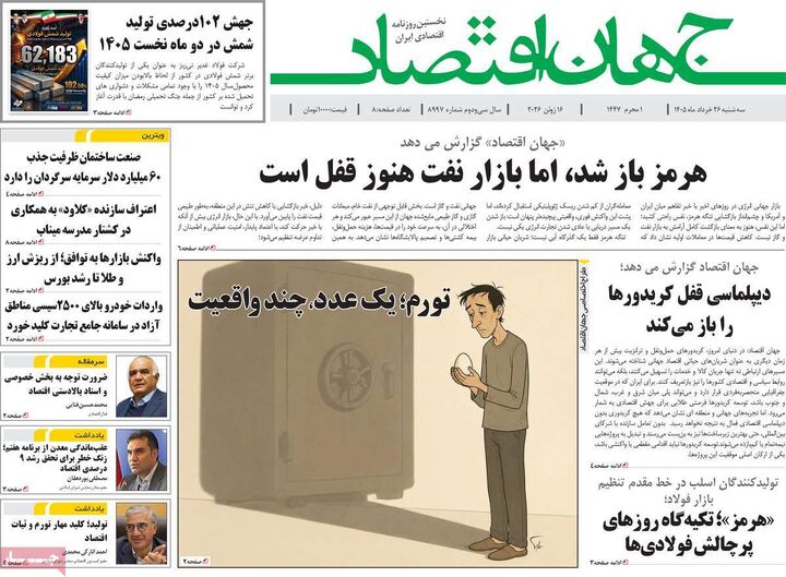 صفحه اول روزنامه های اقتصادی ۲۶ خرداد ۱۴۰۵