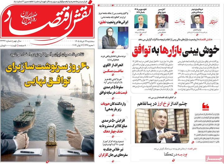 صفحه اول روزنامه های اقتصادی ۲۶ خرداد ۱۴۰۵