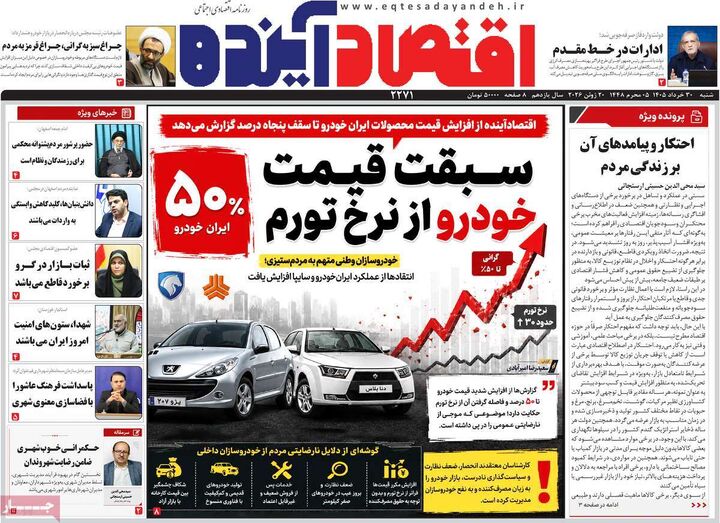 صفحه اول روزنامه های اقتصادی ۳۰ خرداد ۱۴۰۵