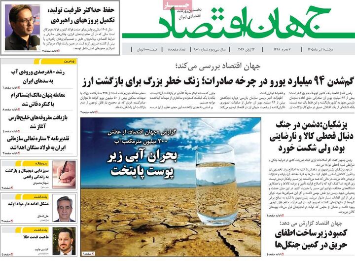 صفحه اول روزنامه های اقتصادی ۱ تیر ۱۴۰۵