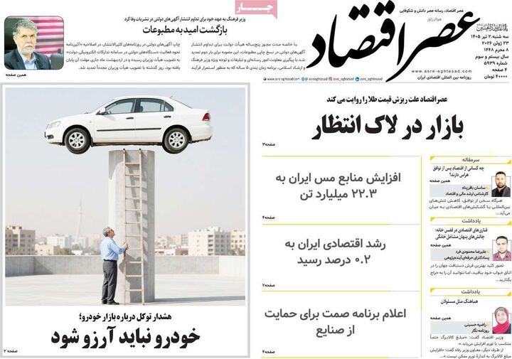 صفحه اول روزنامه های اقتصادی ۲ تیر ۱۴۰۵