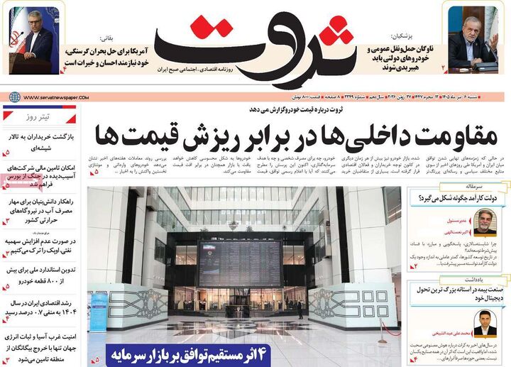 صفحه اول روزنامه های اقتصادی ۶ تیر ۱۴۰۵