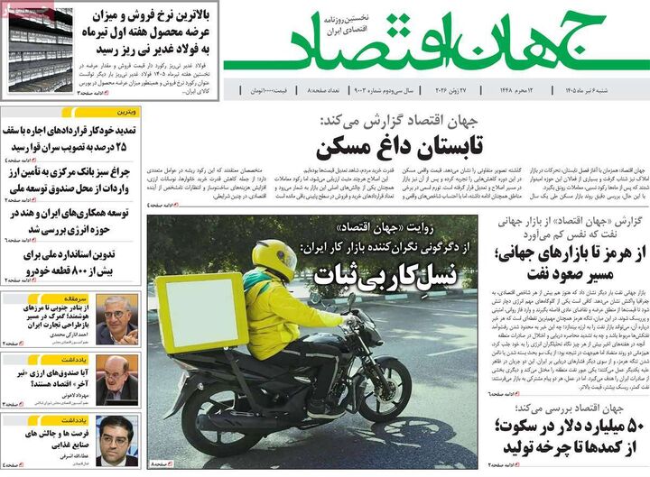 صفحه اول روزنامه های اقتصادی ۶ تیر ۱۴۰۵