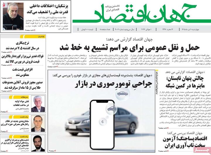 صفحه اول روزنامه های اقتصادی ۱۰ تیر ۱۴۰۵