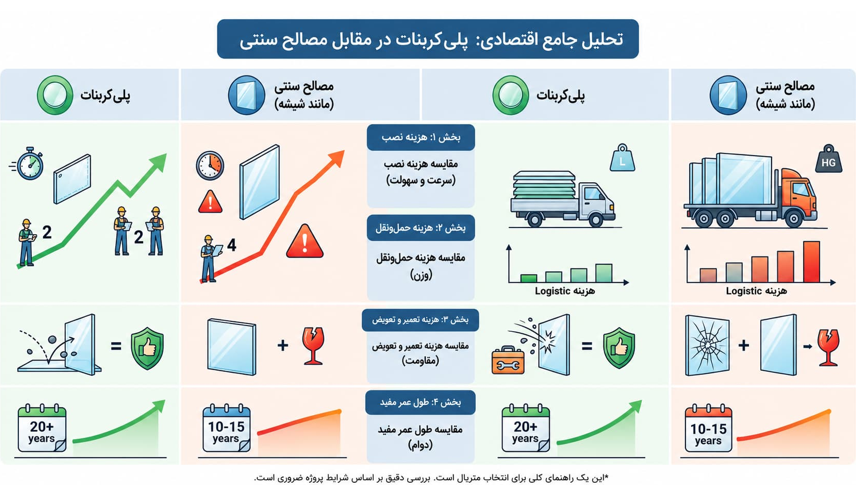 مقایسه پلی کربنات با مصالح قدیمی