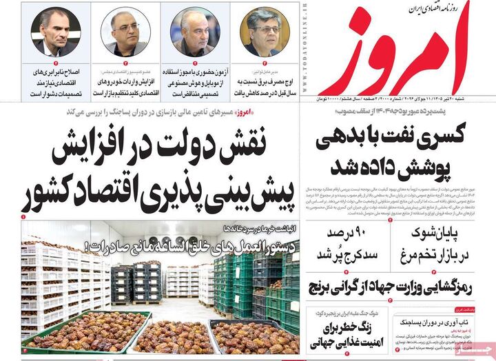 صفحه اول روزنامه های اقتصادی 20 تیر 1405