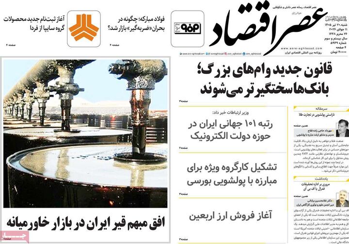 صفحه اول روزنامه های اقتصادی 20 تیر 1405
