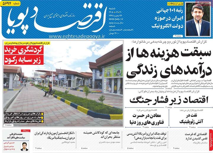 صفحه اول روزنامه های اقتصادی 20 تیر 1405